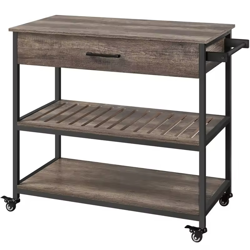 Factory Customize Kitchen Storage Racks with Two Open Shelves and Single Drawer Towel Rack Shelves Kitchen Island