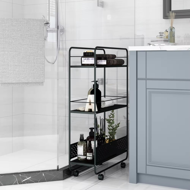 Custom 3-Tier Metal Utility Rolling Kitchen Storage Cart Narrow Refrigerator Slim Carts for Kitchen Use