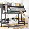 Custom Multi-Functional Double Kitchen Storage Rack Iron Sliding Organizer Cabinet Door Sink Dish Tray Counter Top Drain Rack