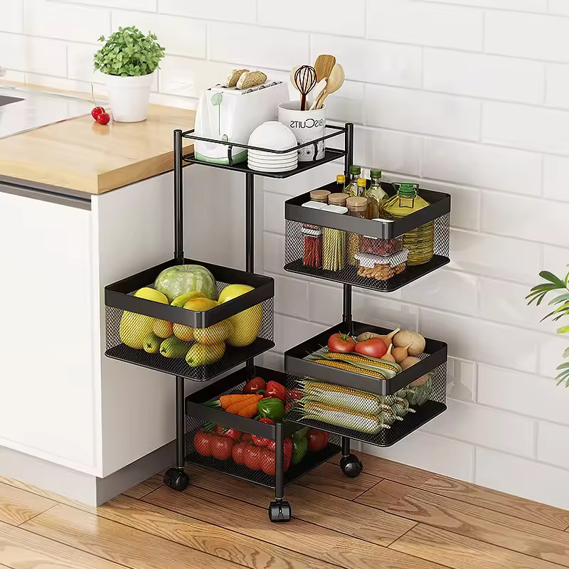 Custom 5-Tier Fruit and Vegetable Basket Space-Saving Kitchen Counter 5 Layers Sturdy Metal Fruit Bowls