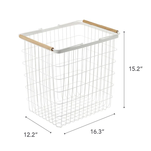 Factory Custom Rectangle Home Slim Rolling Laundry Basket Hamper Steel Rolling Laundry Storage Basket With Ring Handles