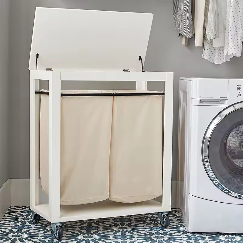 ODM OEM Canvas Laundry Basket with Wheels Laundry Hamper Cart Laundry Basket