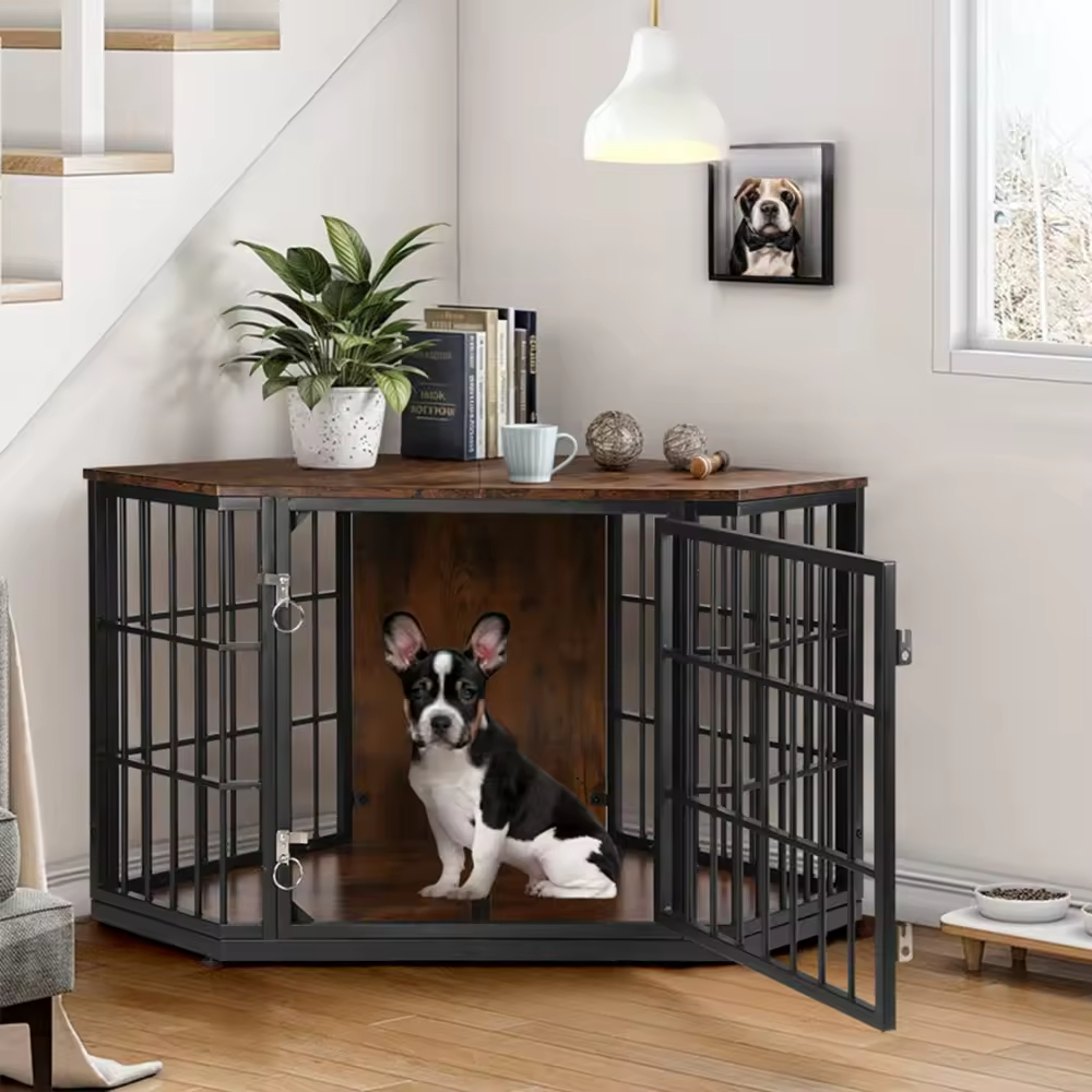ODM&OEM Dog Crate Furniture Corner Heavy Duty Dog Kennel Metal Wood End Table Vintage Decorative Pet Crates Movable Sustainable