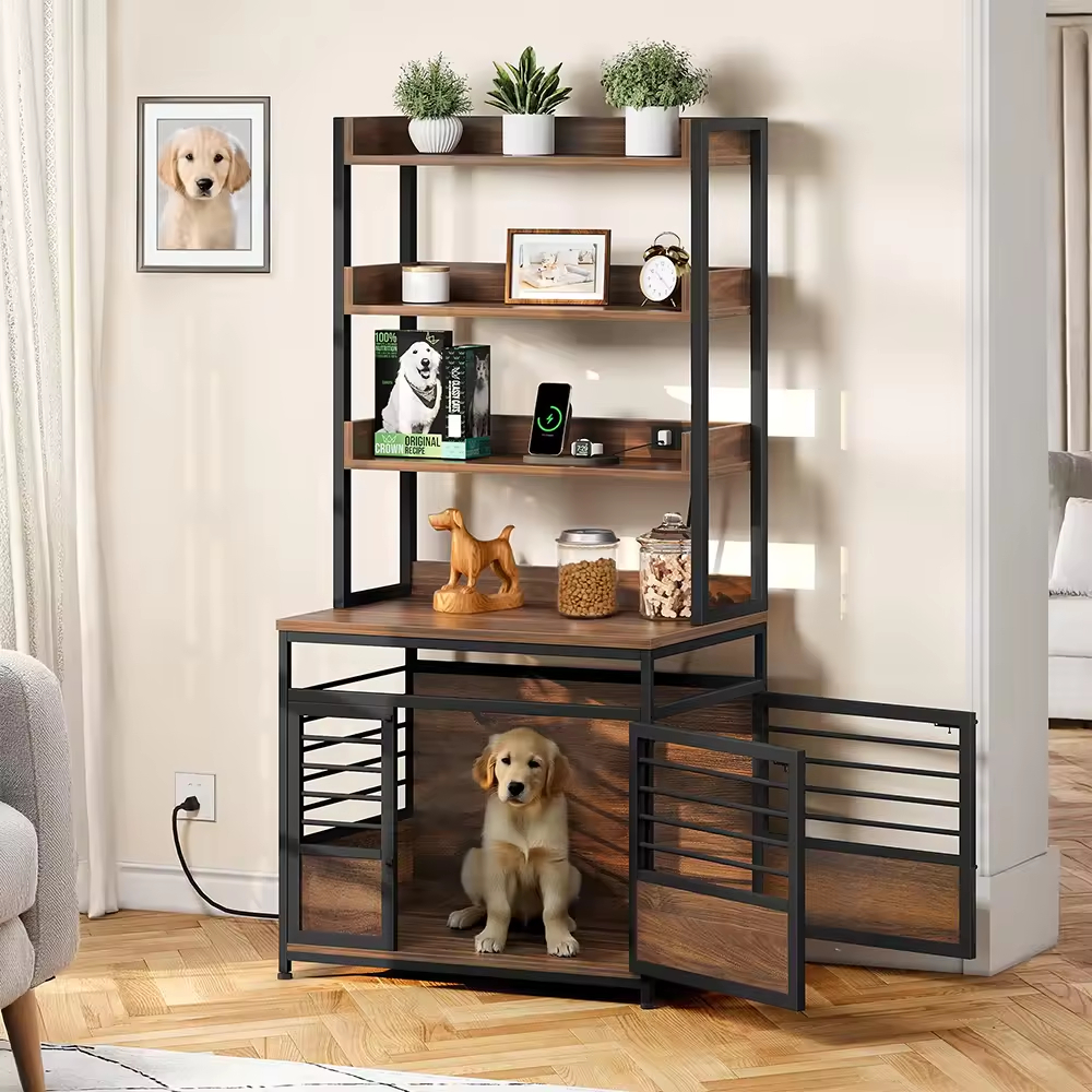 OEM&ODM Wood and Metal Pet Crate with Tray Handle Dog Kennels Large Dog Cage Panels for Dog Crate