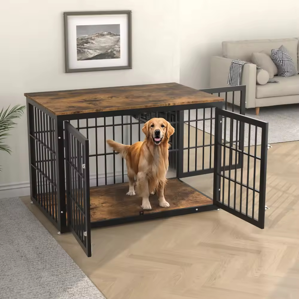 ODM&OEM Heavy Duty Vintage Dog Crate Wooden Kennel End Table Sustainable Storage Racks Indoor