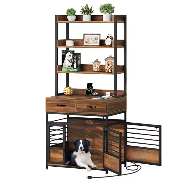 Customizable Indoor Dog Kennel with Double Doors Factory Furniture Cabinet Drawers Storage Shelves Socket for Home Organization
