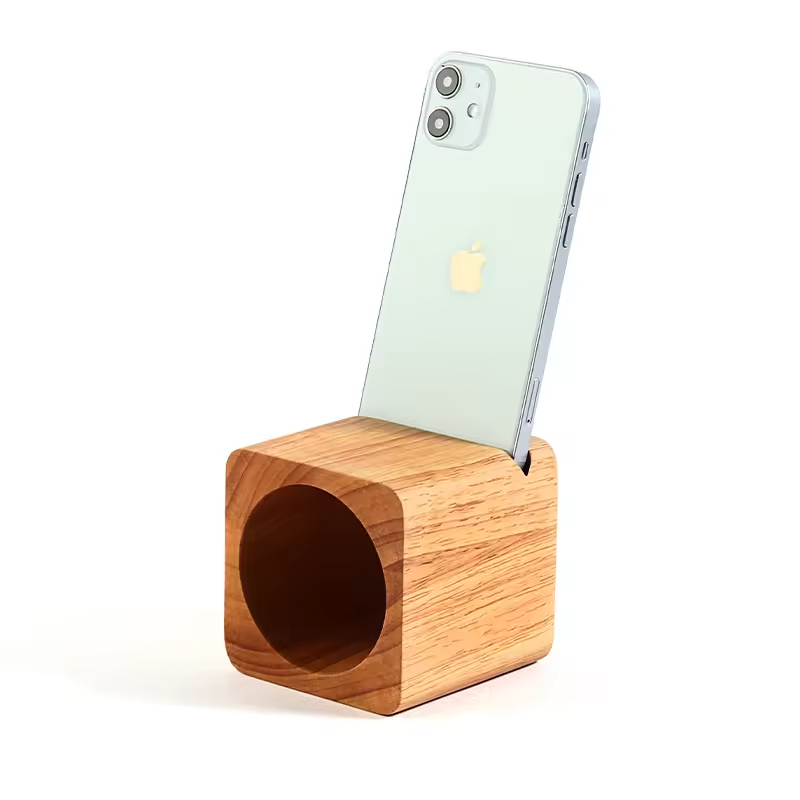 Wholesale Durable Space-Saving Wireless Mobile Phone Wood Speaker Natural Loud Amplifier Modern Design Rectangle Shape Home