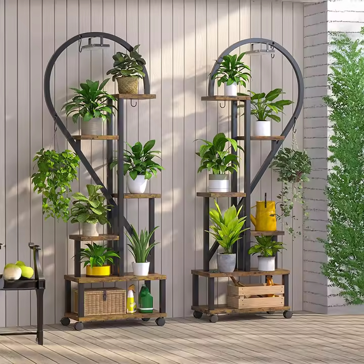 Single Tiered Metal Wood Wall Mounted Multifunctional Plant Stand Grow Lights Rectangle Shape Plant Rack Bookcases Bookshelves