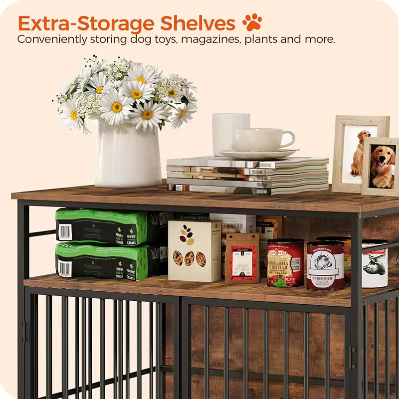 Factory Custom Large Dog Crate Furniture Heavy Duty Stainless Steel Powder-Coated Kennel Storage Box End Side Table Plastic Tray