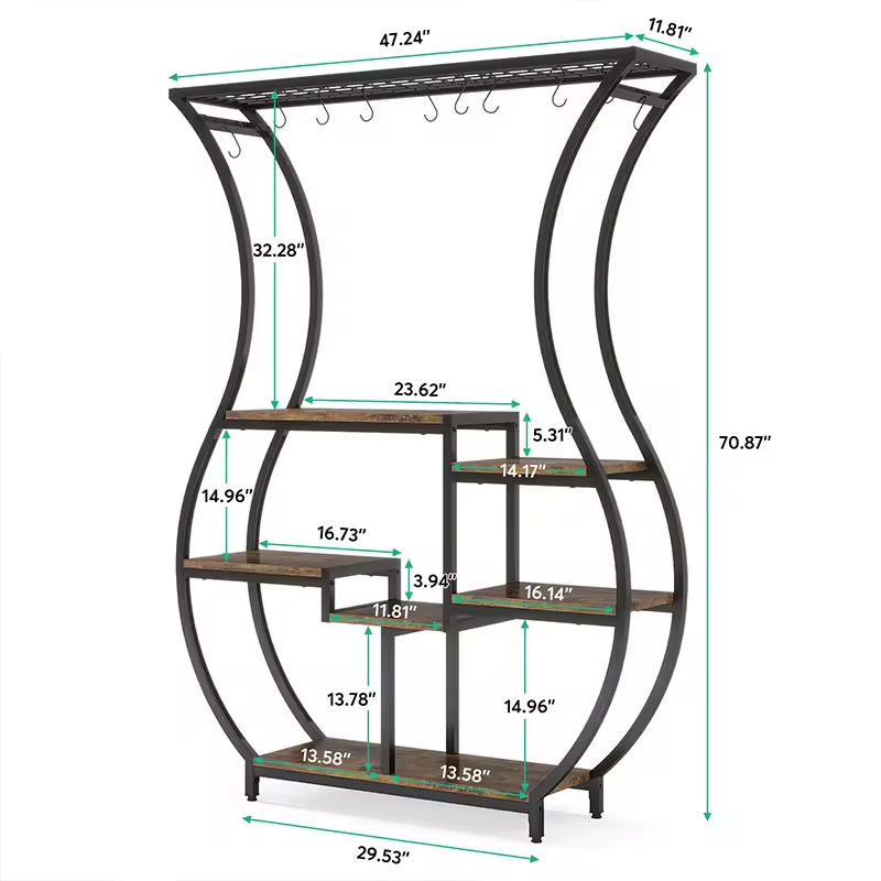 Factory Custom Multi-tier Plant Stands with Hanger Powder Coated Wood & Metal Modern Design for Indoor Home Decoration