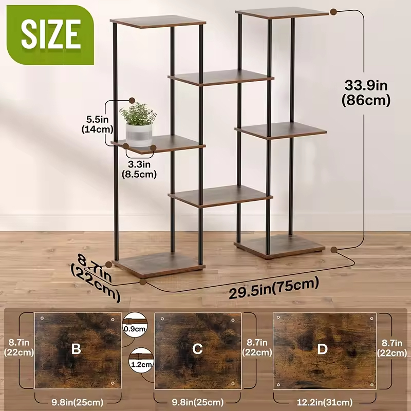Customized Modern Multi-Tier Metal-wood Powder Coated Plant Stand Multi-Purpose Flower Display Rack Black Indoor/Outdoor Durable