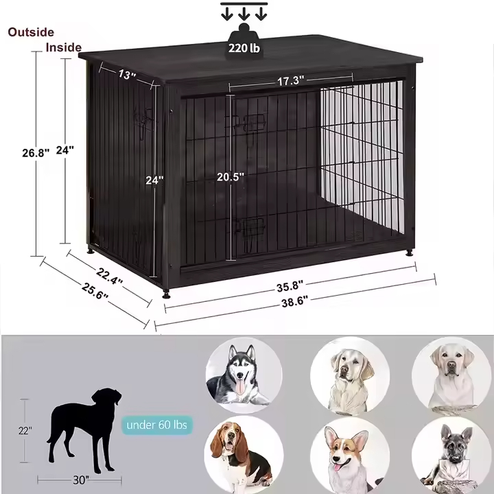 Industrial Retro Dog Kennel Furniture | Steel-Framed Wood Crate with Locking Doors | Dual-Purpose End Table for Pet Owners