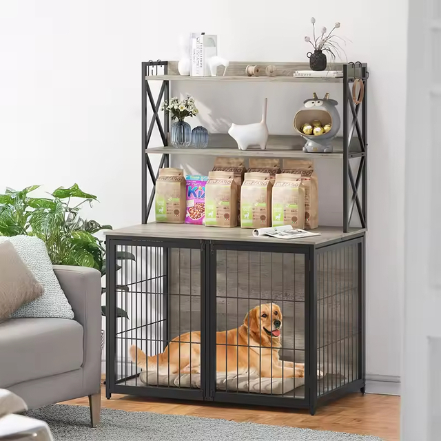 Modern Factory Custom Dog Cage Storage Shelves Furniture-Style Dog Crate Three Doors Detachable Divider Net Metal+Wood Portable