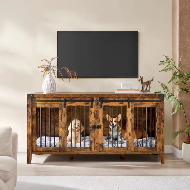 ODM&OEM Heavy Duty Wooden Dog Crate with Sliding Doors Sustainable Vintage Indoor Use Customizable Color Tools Storage