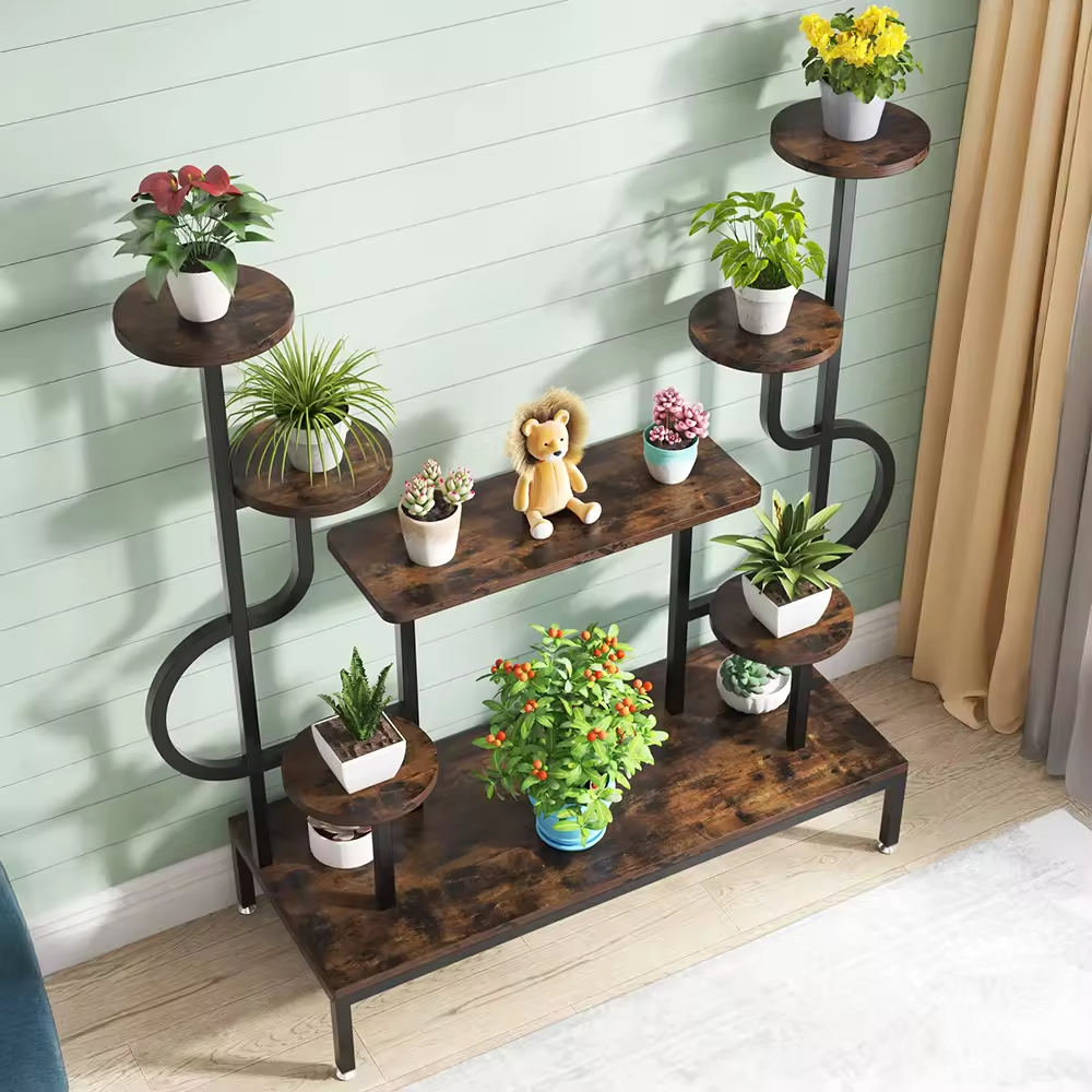 OEM & ODM Large Tall 8-Tier Metal Indoor Plant Stand Wood Ladder Holder with Flower Rack for Living Room Bookcases & Bookshelves