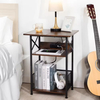 Modern 3-Tier Solid Wood & Metal End Table Record Player Stand with Charging Station and Storage Cabinet for Bedroom