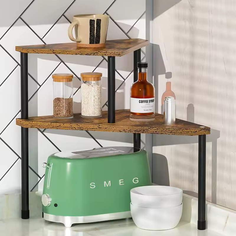 Kitchen Countertop Organizer Corner Shelf,Kitchen Spice Rack Organization 2 Tier Free-Standing,Rust Brown