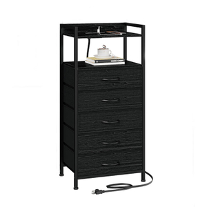 Wood Power Outlet Charging Station LED Strip Sliding Drawer