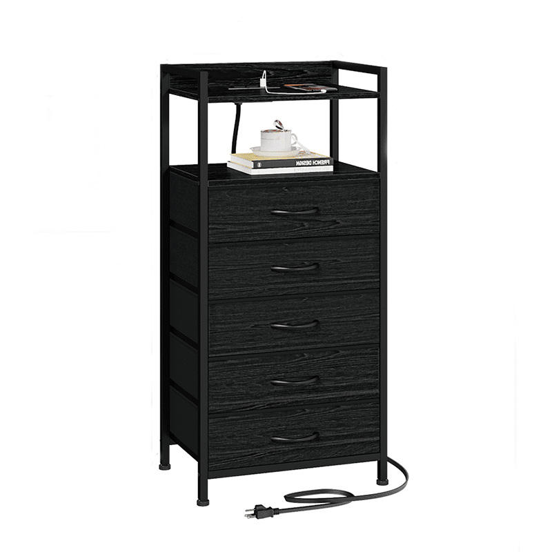 Wood Power Outlet Charging Station LED Strip Sliding Drawer