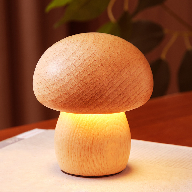 Solid Wood Mushroom Table Lamp