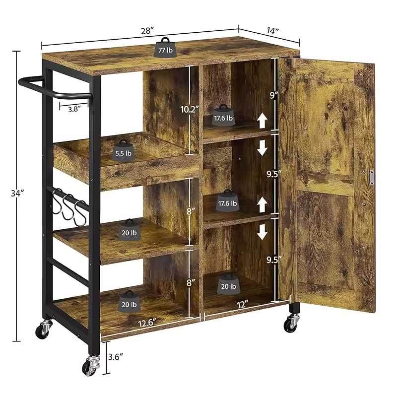  Adjustable Shelves Rolling