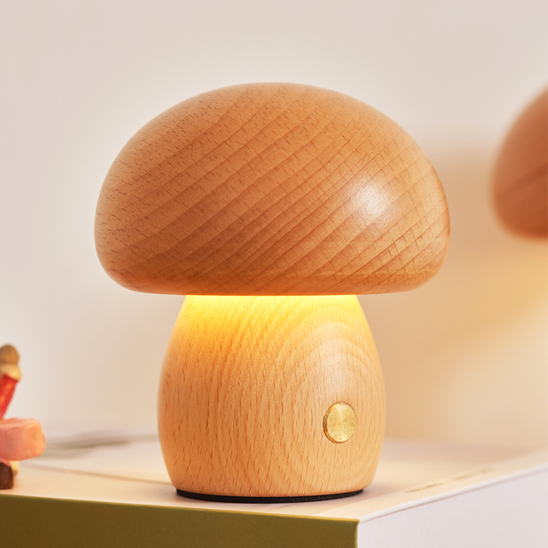 Solid Wood Mushroom Table Lamp