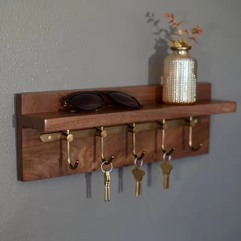 Walnut Wood Rectangle Key Rack