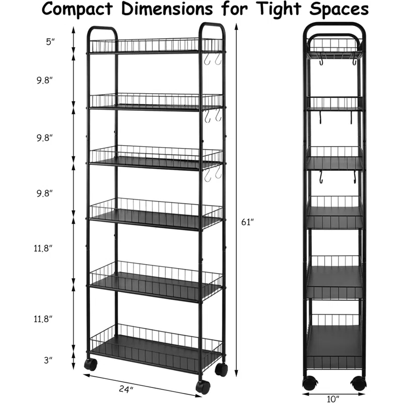 6-Tier Slim Rolling Storage Cart 